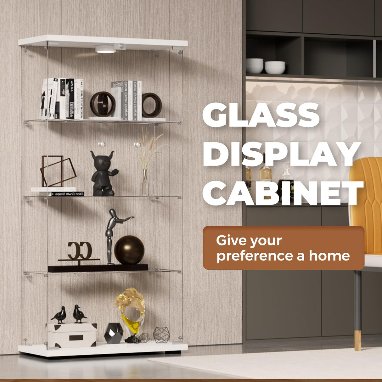 COHMJJY 4-Shelf Glass Display Cabinet with Double Doors, Curio Display Case with Lights & Lock, Tempered Glass Collectibles Showcase for Bedroom, Living Room 64'x 32'x 14' White COHMJJY