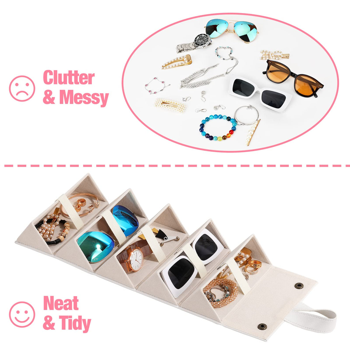 MoKo Sunglasses Organizer with 5 Slots, Foldable Travel Glasses Storage Case Holder Eyewear Display Box, White MoKo