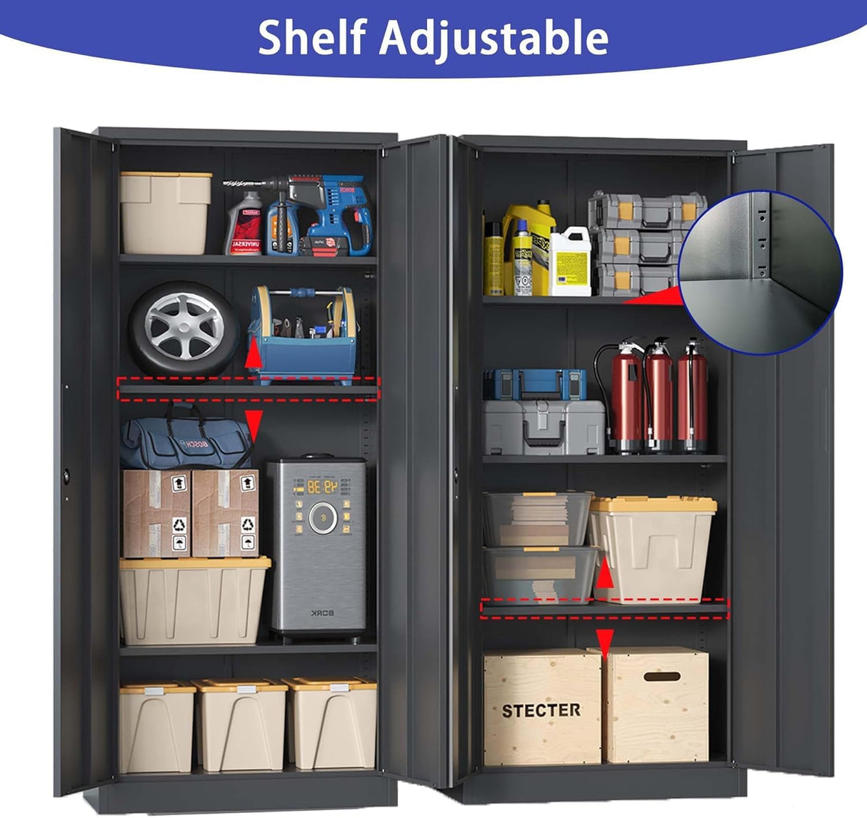 Metal Storage Cabinet with Lock, 71" Lockable Garage Tool Cabinet with Doors and Shelves, Tall Steel Cabinet for Garage, Heavy-Duty Black File Cabinet for Home Office, Gym, School (Black, 71") Ochangqi