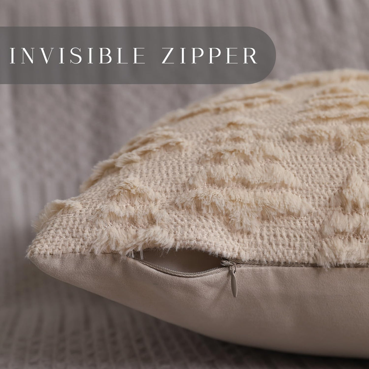 Allorry Christmas Pillow Covers 18 x 18 Set of 2 Xmas Decorations Beige Christmas Tree Pillow Cases Plush Faux Fur Soft Cushion Case for Winter Xmas Holiday Home Bedroom Sofa Decors SY-003-C18 Allorry