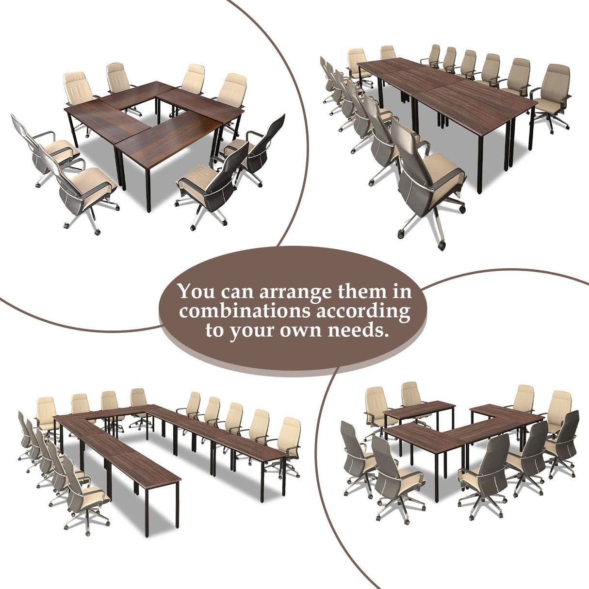 Bonzy Home Conference Tables 14ft Office Computer Desk for Meeting Room Study Writing Printer Table for 16 People Save Space Design Rustic Vintage Walnut 6PCS (165.3"x47.2"x29.5") Bonzy Home