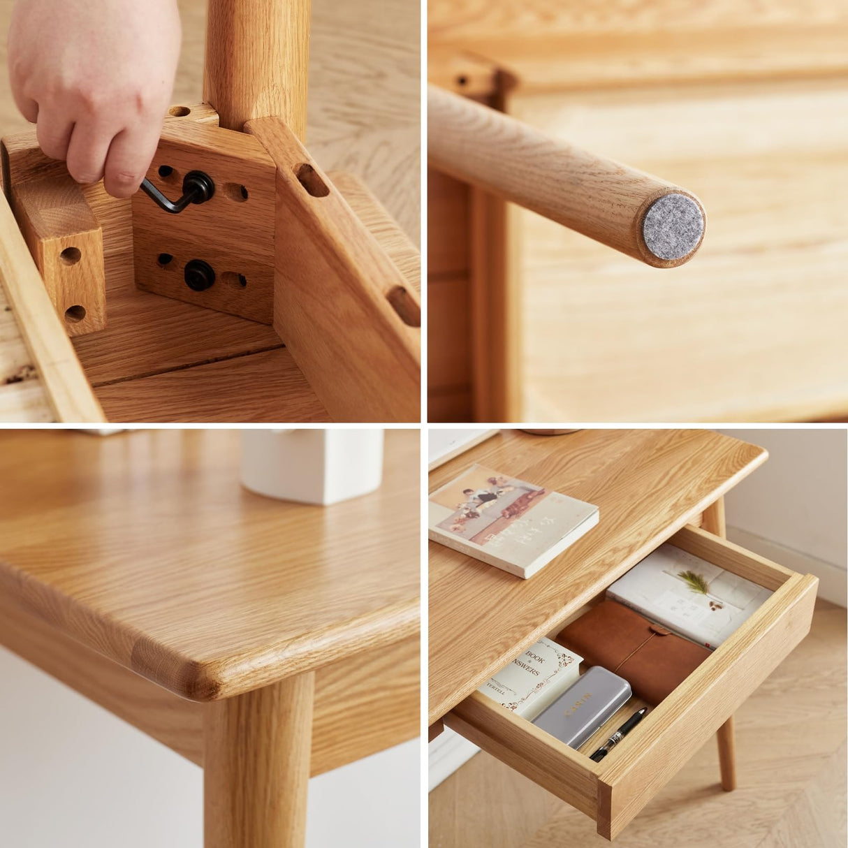 Small Wood Desk - 100% Oak Writing Desk with Drawer - Wooden Writing Computer Table - Simple Study Makeup Table for Bedroom/Home Office - 31.49inch Grewood