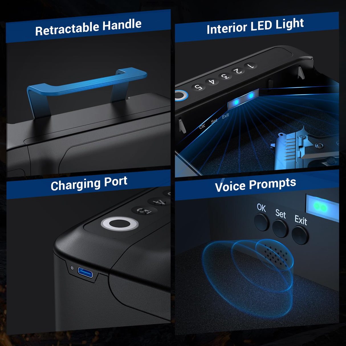 ONNAIS Alloy SE Rechargeable Portable Gun Safe, Biometric Gun Safe for Pistols, Fingerprint Handgun Safe with Keys, Keypad, Pistol Safe for Travel Nightstand Beside Home ONNAIS