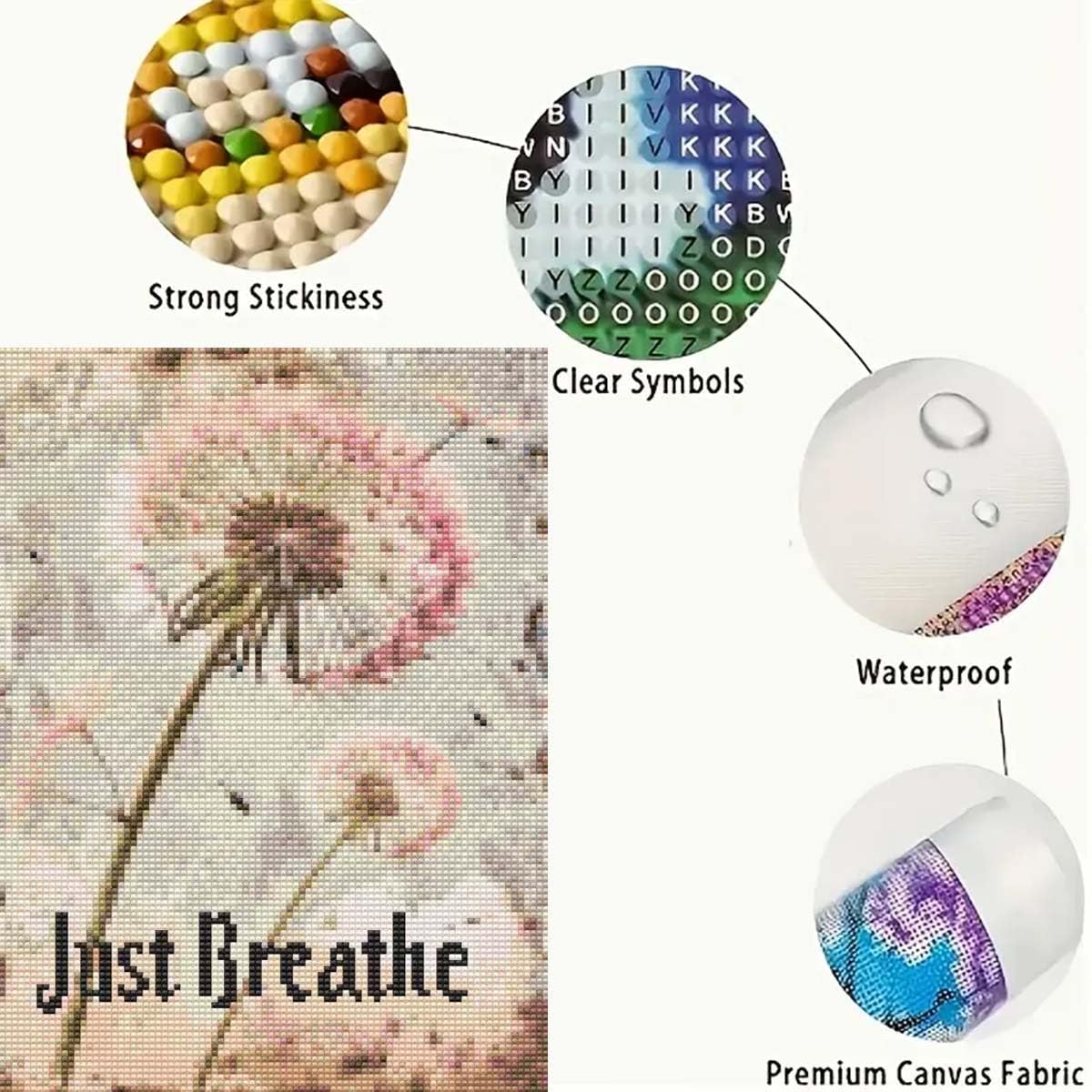 Dandelion 5D Diamond Art Kits for Adults,Just Breathe Diamond Painting Kits for Beginner,DIY Round Full Drill Diamond Dot Painting Gem Art Kits for Adults Home Wall Decor12X16Inch GEMFAMILY