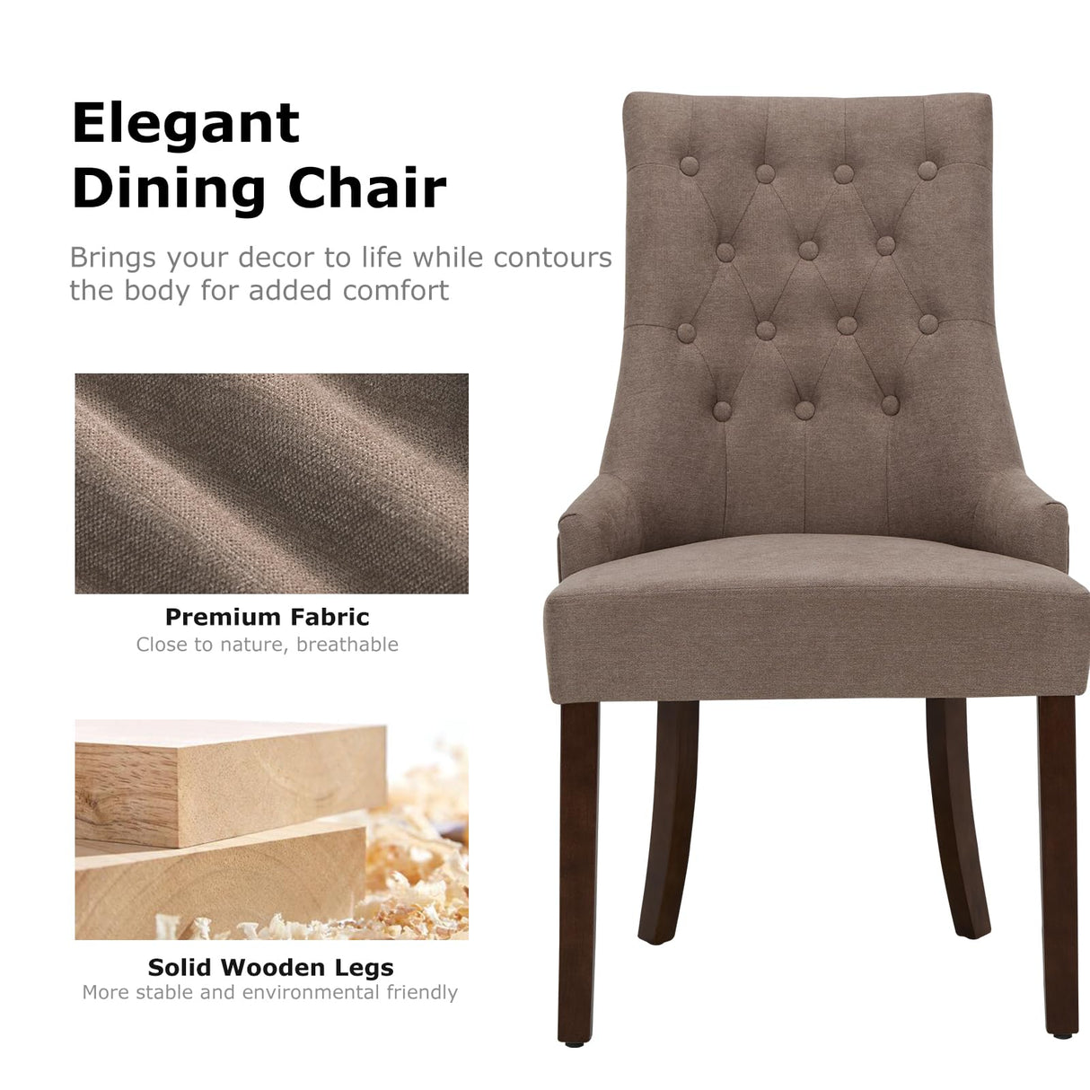 COLAMY Wingback Upholstered Dining Chairs Set of 2, Fabric Side Dining Room Chairs with Tufted Button, Living Room Chairs for Home Kitchen, Taupe COLAMY