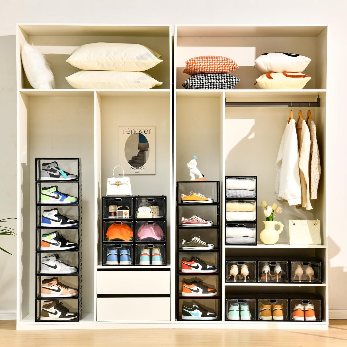 INSTY 12 Pack Large Shoe Storage Box, Clear Shoe Storage Organizer with Magnetic Door, Stackable,Shoe Containers For Display Sneakers, Easy Assembly, Fit up to US Size 12, Transparent INSTY