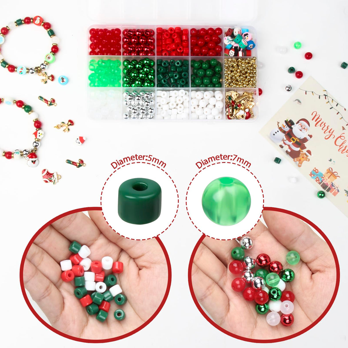 615PCS Christmas Beads for Jewelry Making, Red Green Beads for Bracelets Making Kit, Christmas Clay Beads Charms for Necklace Making Jewelry DIY Crafts Gifts for Girls Kids Adults Meafeng