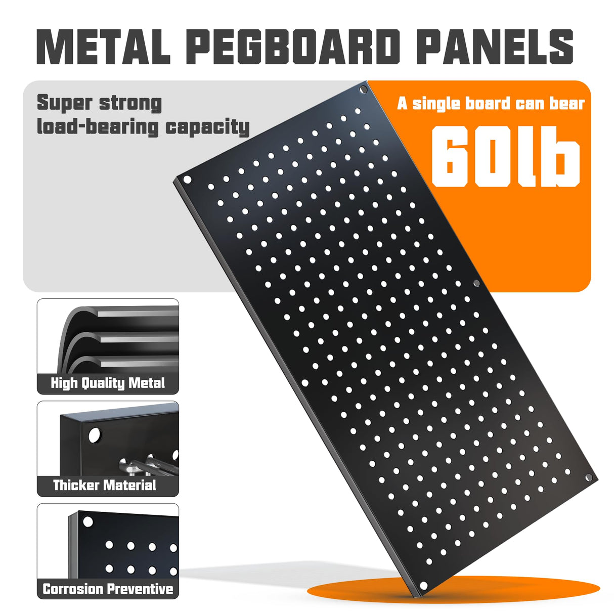 Chinrose Metal Pegboard Storage System, Garage Wall Organizer, Tool Storage Panels for Workbench (Black, 31.5"x15.75"-4PCS) Chinrose