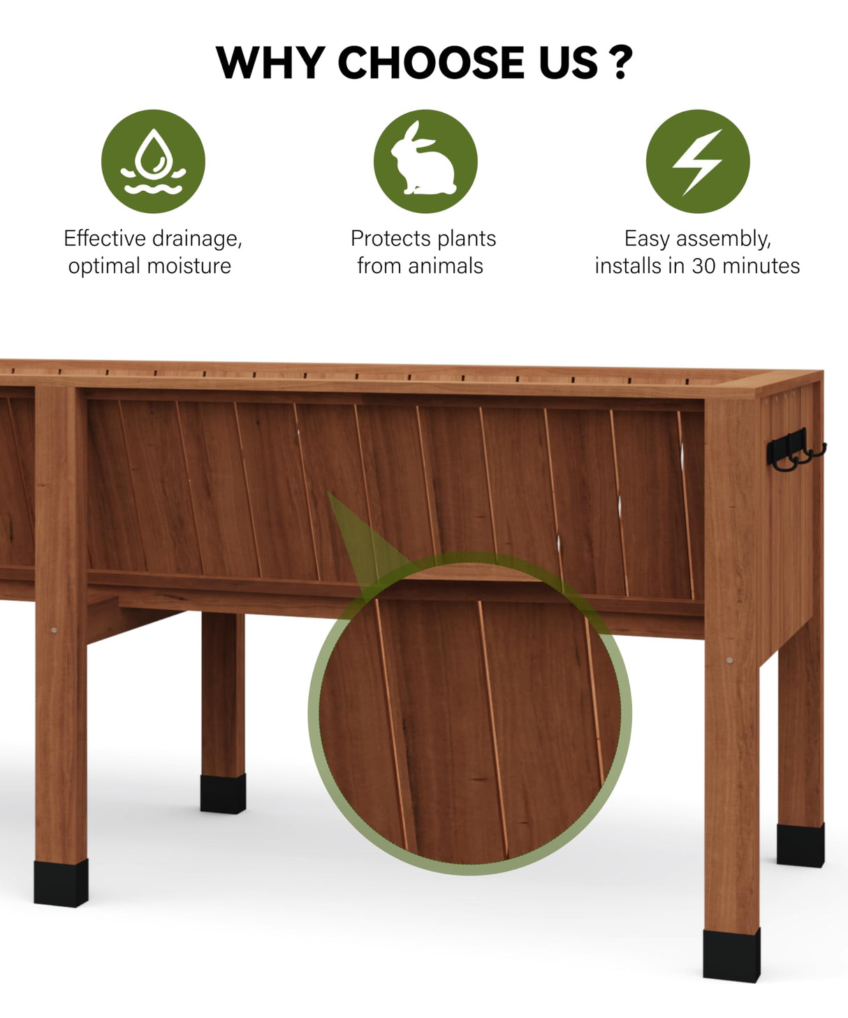 VORTEXTOVE 72x26x30in Raised Garden Bed with Legs-Wooden Elevated Raised Garden Beds Outdoor for Growing Vegetables and Herbs-Big Sturdy Standing Garden Bed Planter Box-Enhanced Depth,Acorn Brown VORTEXTOVE