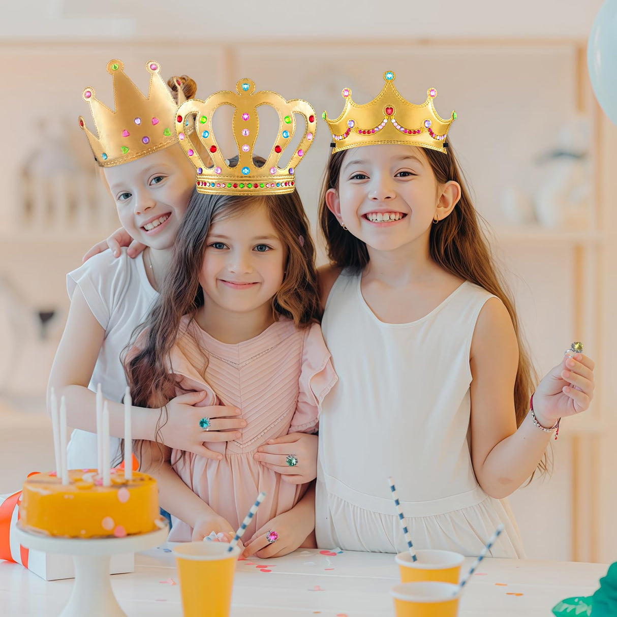 60 Pieces Gold Foam Crowns Princess Crown Craft Diy Princess Tiaras Crowns with Diamond Sticker Gem Rings Making Crown Kits for Birthday Party Favor Supplies PLUVAVA