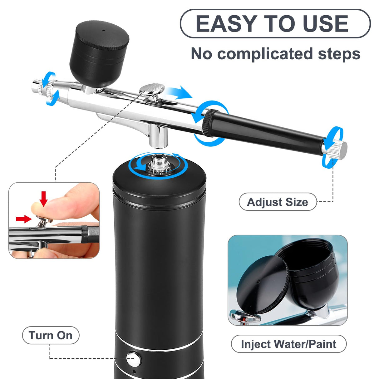 Airbrush Kit with Compressor, Auto Handheld Airbrush Gun with 0.3mm Tip, Rechargeable, Portable Air Brushes for Painting, Tattoo, Nail Art, Model Coloring, Makeup, Cake Ykall