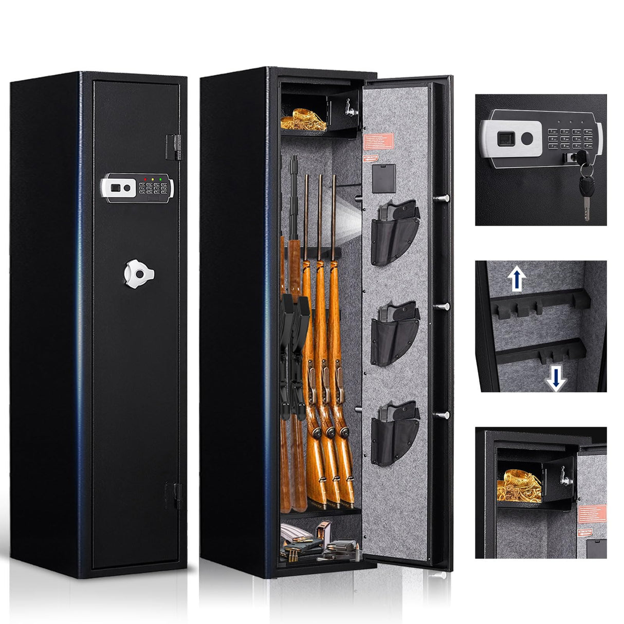 SAPITAL 5 Gun Safe, Rifle Safe, Gun Safes for Home Rifle and Pistols, Gun Cabinet for Rifles and Shotguns, Gun Safes & Cabinets with Removable Shelf and Pistol Pouch*3 SAPITAL
