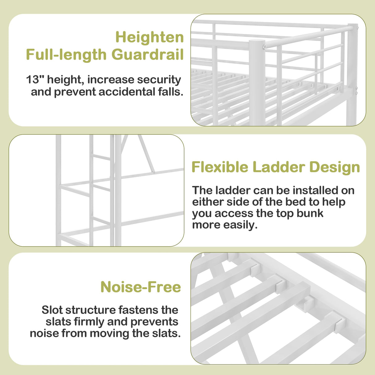 VECELO Loft Bed Twin Size, Metal Bedframe with Removable Ladder and Safety Guardrail, No Box Spring Needed, Space Saving, Noise Free, Pure White VECELO