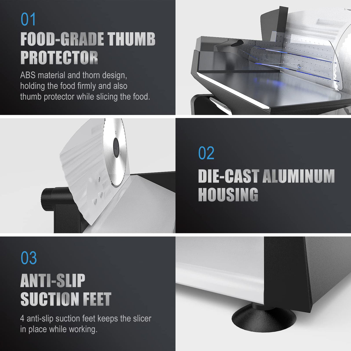 Meat Slicer TOPOTO Meat Slicer Machine Home Use 2 7.5" Blades 0-15mm Adjustable Thickness Electric Household Slicing Machine Deli Food Slicers for Meat, Cheese, Bread, Veg TOPOTO