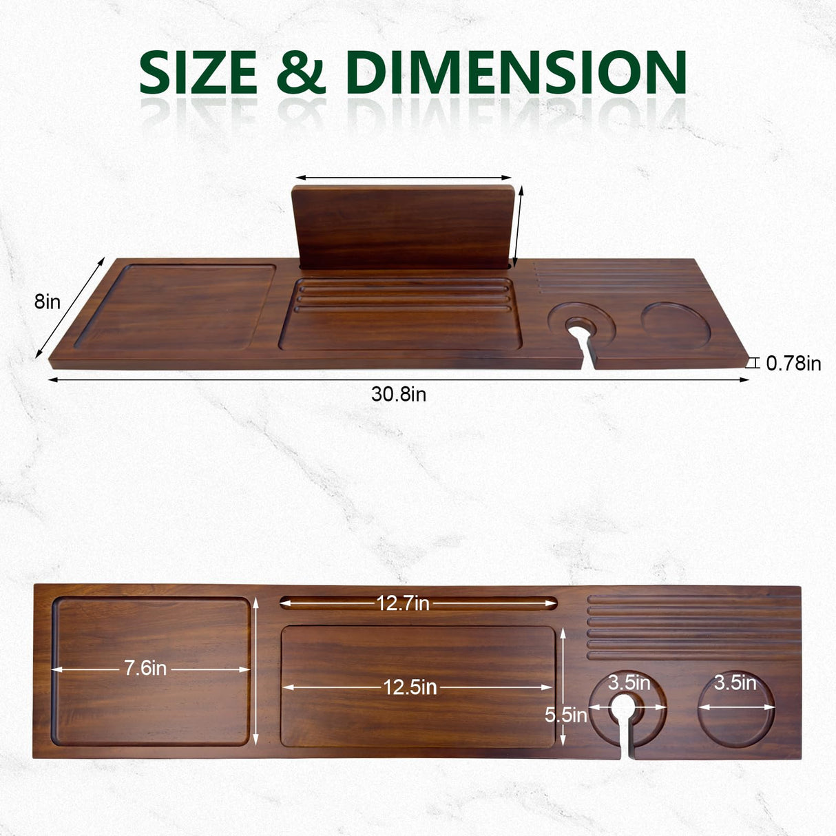 Graceware Solid Walnut Wood Bathtub Tray Table, Bath Caddy Tray for Tub (31"x8"x1"), Bath Table Tray for Tub, Luxury Bathroom Accessories for Women/New Home/House Warming Graceware