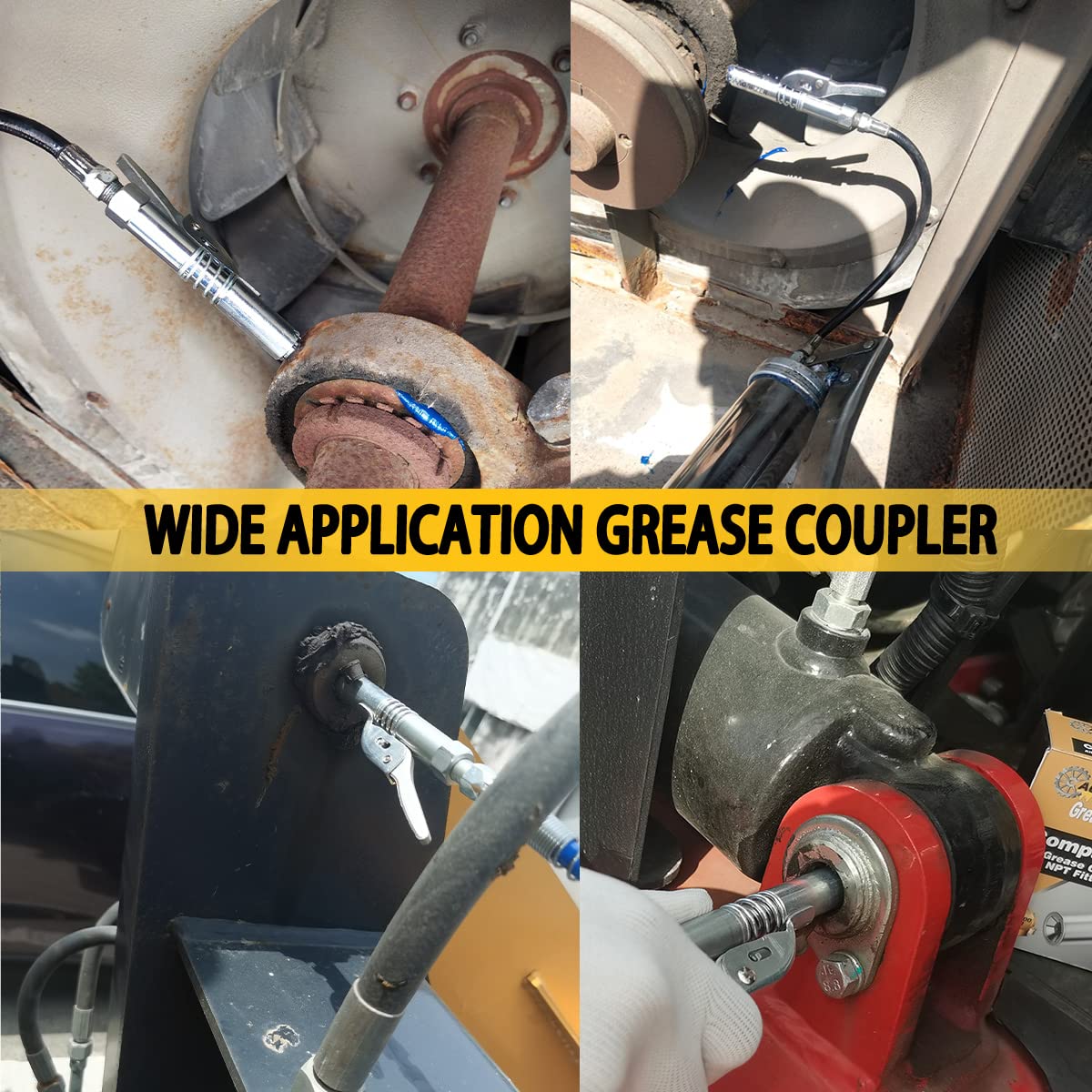 AORRZER Grease Gun Coupler 2 PCS, Strong Lock-on Greases Gun Couplers, 12000 PSI High Pressure Coupler Quick Release Grease, Durable and Compatible with All Grease Guns 1/8" NPT Grease Gun Fittings AORRZER