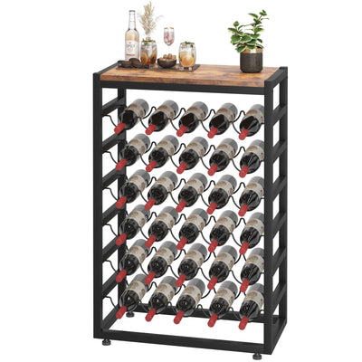 Dripex 30 Bottles Wine Rack Free Standing Floor, 6-Tier Display Wine Storage Shelves with Wooden Table Top, Sturdy Metal Bottle Holder for Kitchen Bar Pantry 23.2''L x 11.8''W x 34.7''H