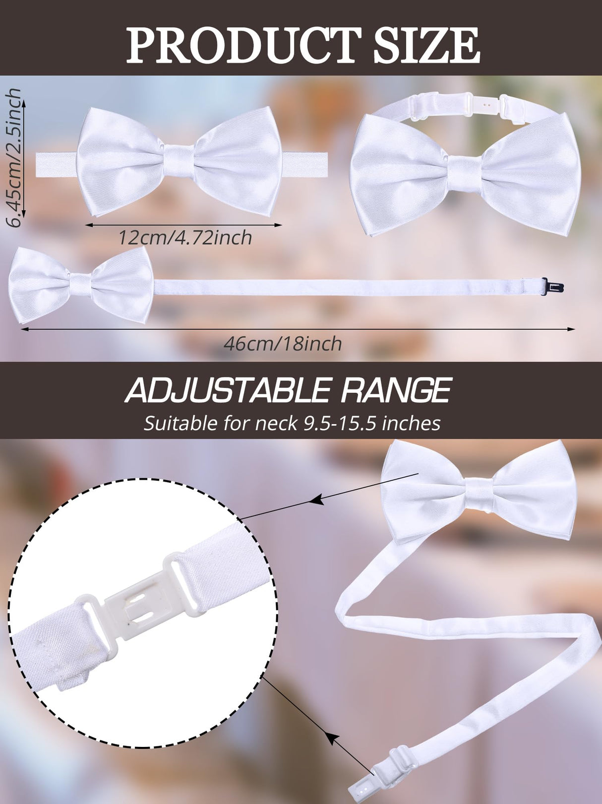 Geyoga 24 Pieces Men's Bow Ties Formal Satin Solid with Adjustable Neck Band Bow Ties for Men (White) Geyoga