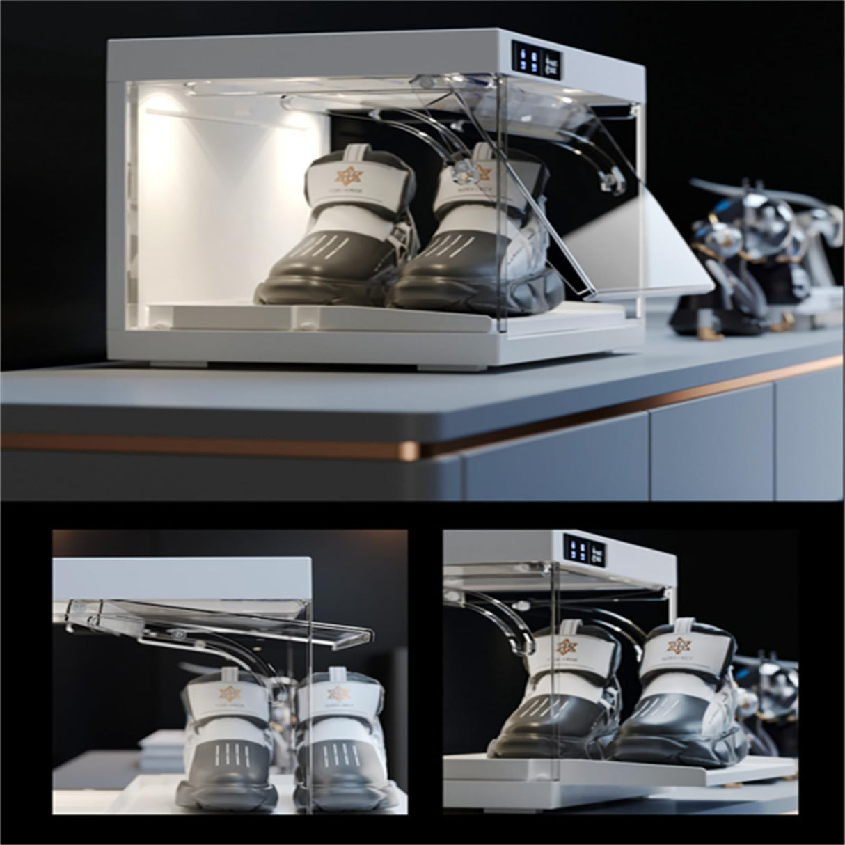 BPKADHY 2 Pcs Shoe Storage LED Smart Shoe Box, Auto-Opening Shoe Boxes Stackable Shoe Storage Organizer for Sneaker Display Case & Collection Crate White (2 PCS) BPKADHY