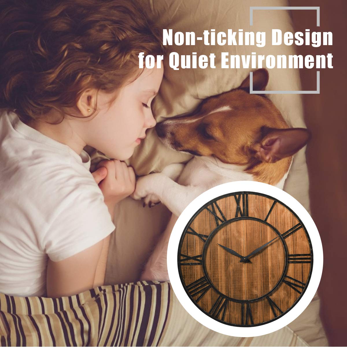 Tangkula 30 Inch Round Wall Clock, Farmhouse Large Wall Clock with Roman Numerals, Decorative Wooden Wall Clock, Come with AA Battery, Rustic Wall Clock Hanging for Home Office (Bronze+Brown) Tangkula