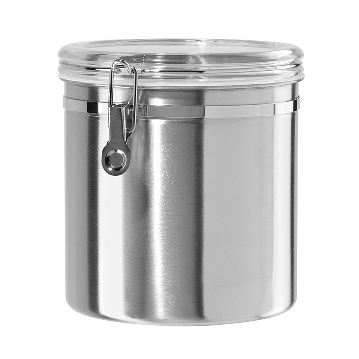 Oggi Stainless Steel Kitchen Canister 152 fl oz - Airtight Clamp Lid, Clear See-Thru Top - Ideal for Kitchen Storage, Food Storage, Pantry Storage. Jumbo Size 8" x 8". Oggi