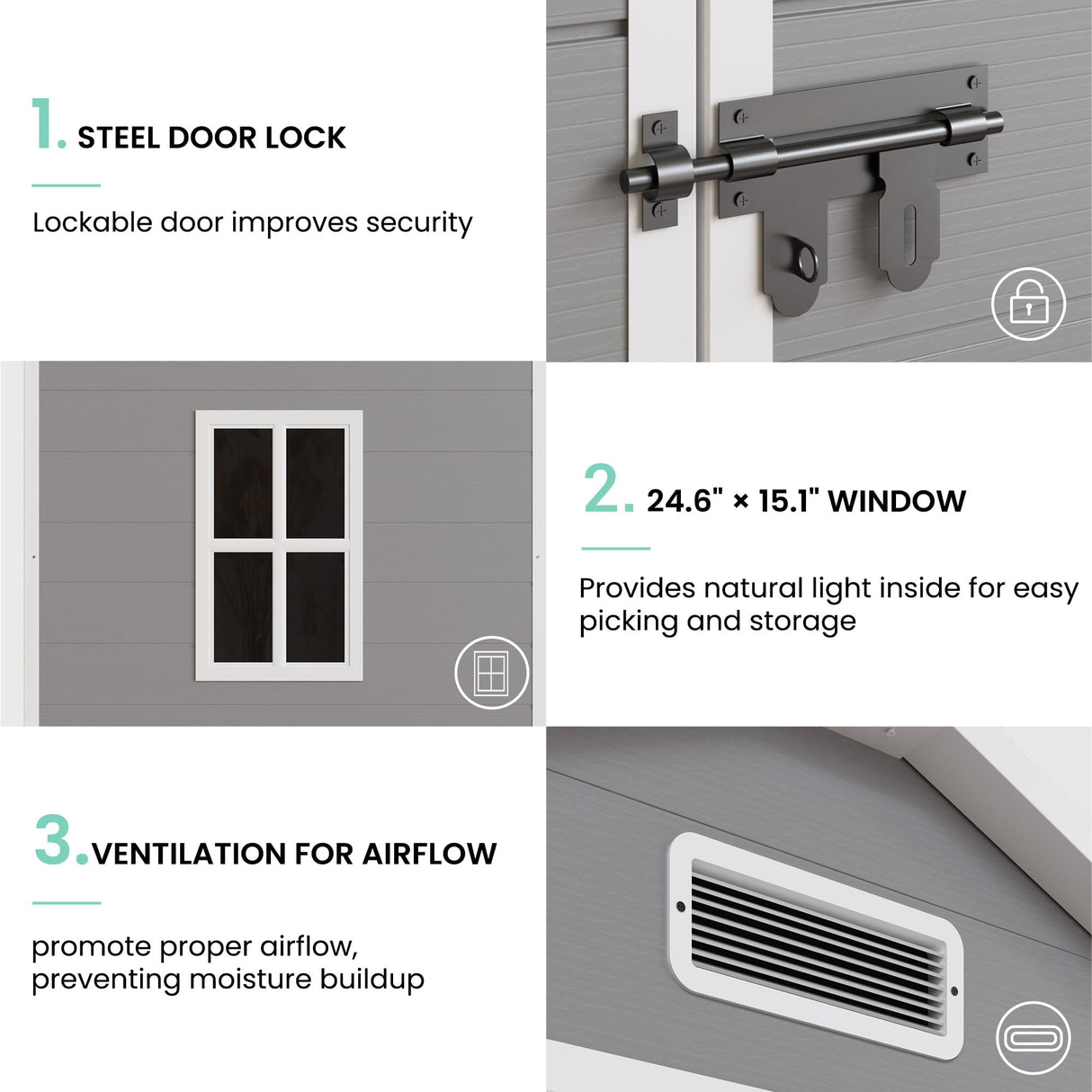 UDPATIO Outdoor Resin Storage Shed 6x4.5 FT, Plastic Garden Shed for Bike, Garbage Can, Tool, Outside Sheds with Lockable Door for Backyard, Patio, Lawn, Grey & White UDPATIO