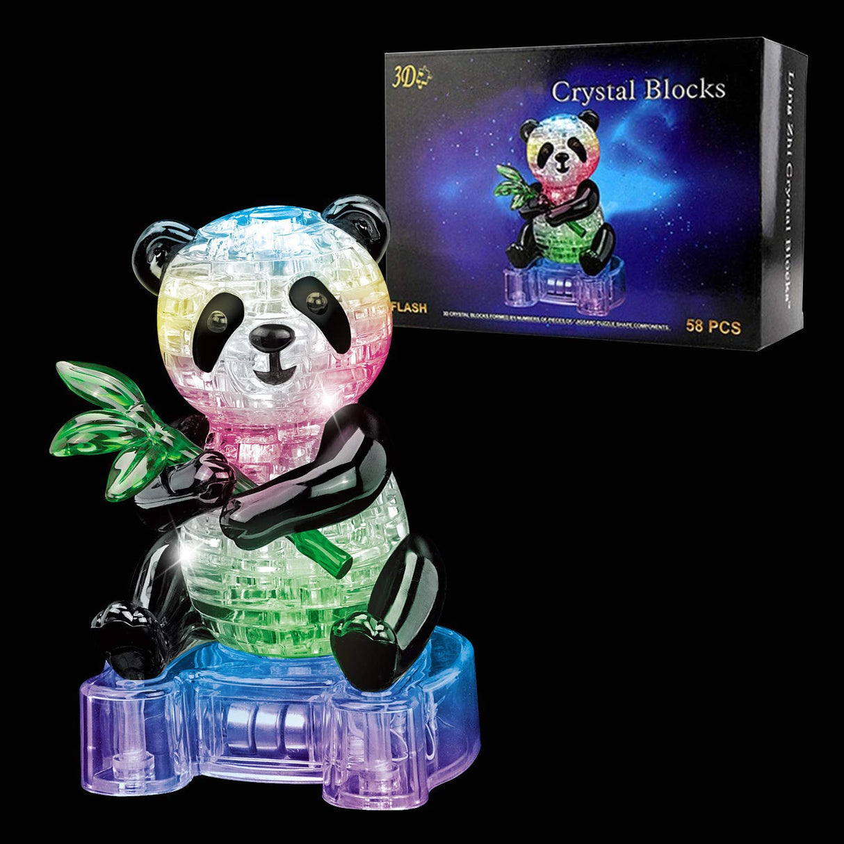 Coolplay 3D Crystal Puzzle Panda Gifts, Desk Toys with Light-Up Base 58 Pieces Coolplay