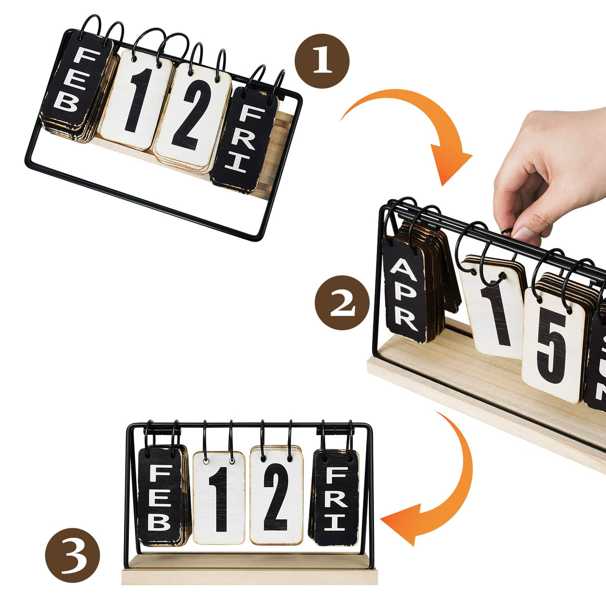 Wooden Desk Calendar, Perpetual Flip Calendar with Large Display, Daily Desktop Calendar Rustic Farmhouse Desk Accessories for Home Office Decor EruiYin