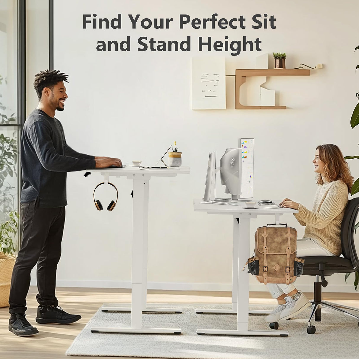 VVENACE 55 x 24 Electric Standing Desk Adjustable Height 4 Memory Preset, 4 Wheels, 2 Headphone Hook, Home Office Desk, Stand Up Sit Stand Desk Computer Table, Splice Board White VVENACE