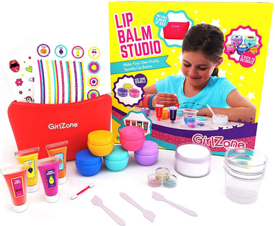GirlZone Lip Balm Making Kit, 25-Piece Makeup and Lip Gloss Set with Glitters, Stickers & More, Fabulous Girls Toys Age 8 & Great Gift Idea for Kids
