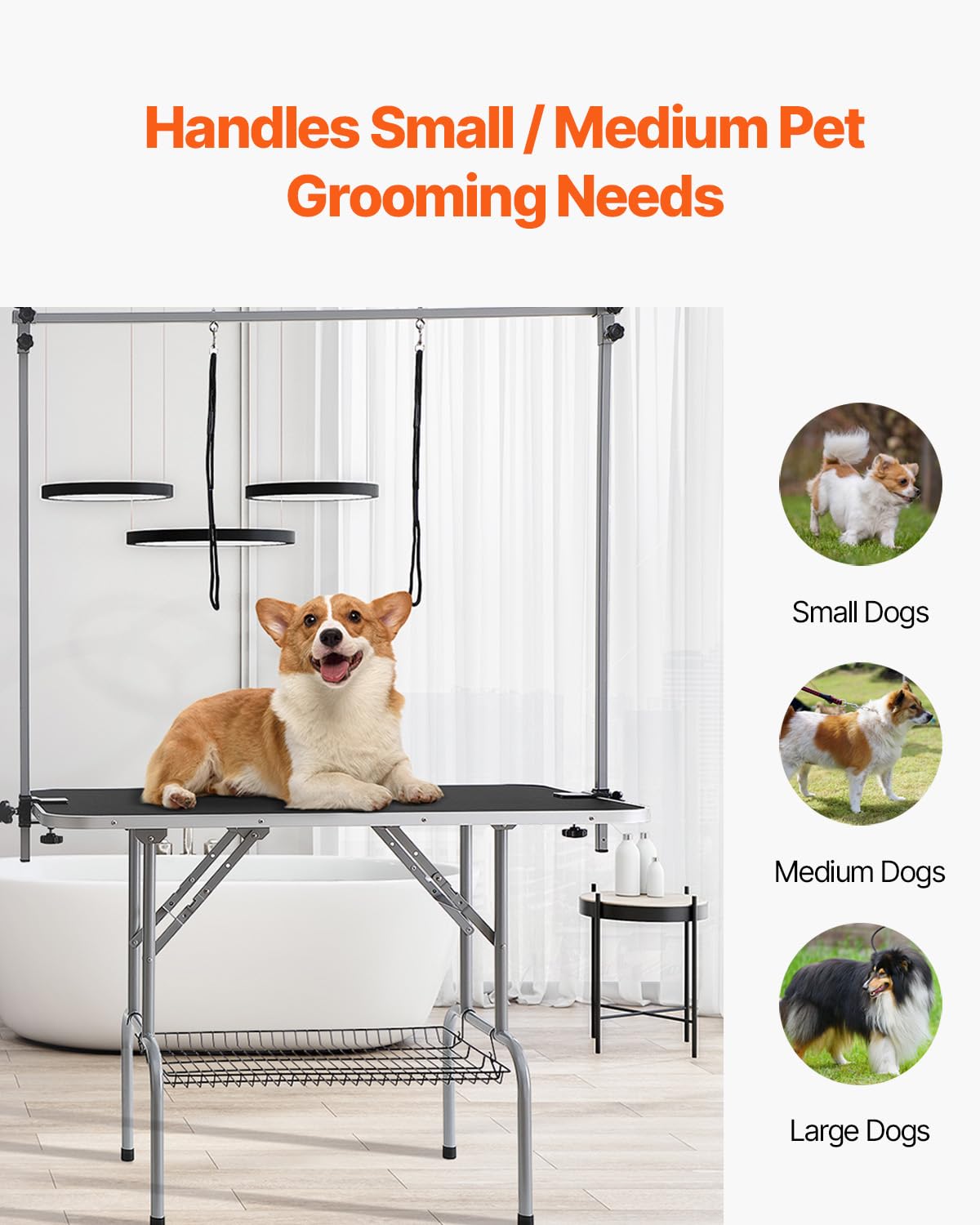 VEVOR Pet Grooming Table, 46 Inch Grooming Station with 2 Height Adjustable Arms, 330LBS Static Load Capacity, Foldable Dog Groom Station with No-Sit Haunch Holder with Loop, for Medium/Small Dogs VEVOR