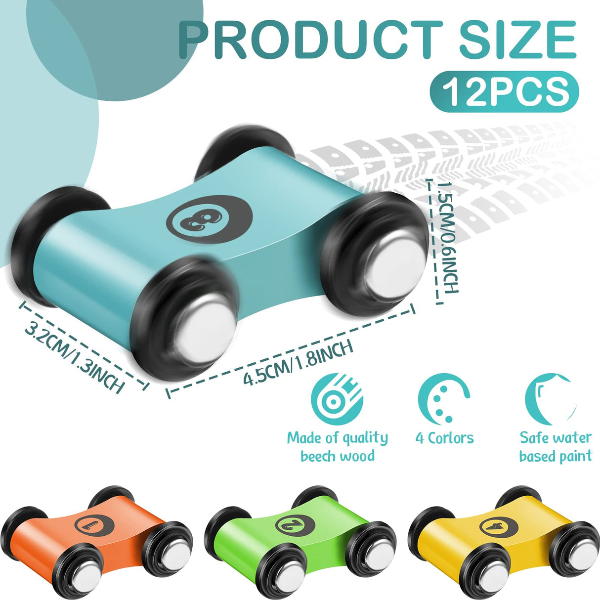 12 Pieces Mini Wooden Car Ramp Wooden Race Track Toy Car Toddler Car for Race Track Replacement Cars, Aged 6+, Present (Circle Print) Chivao