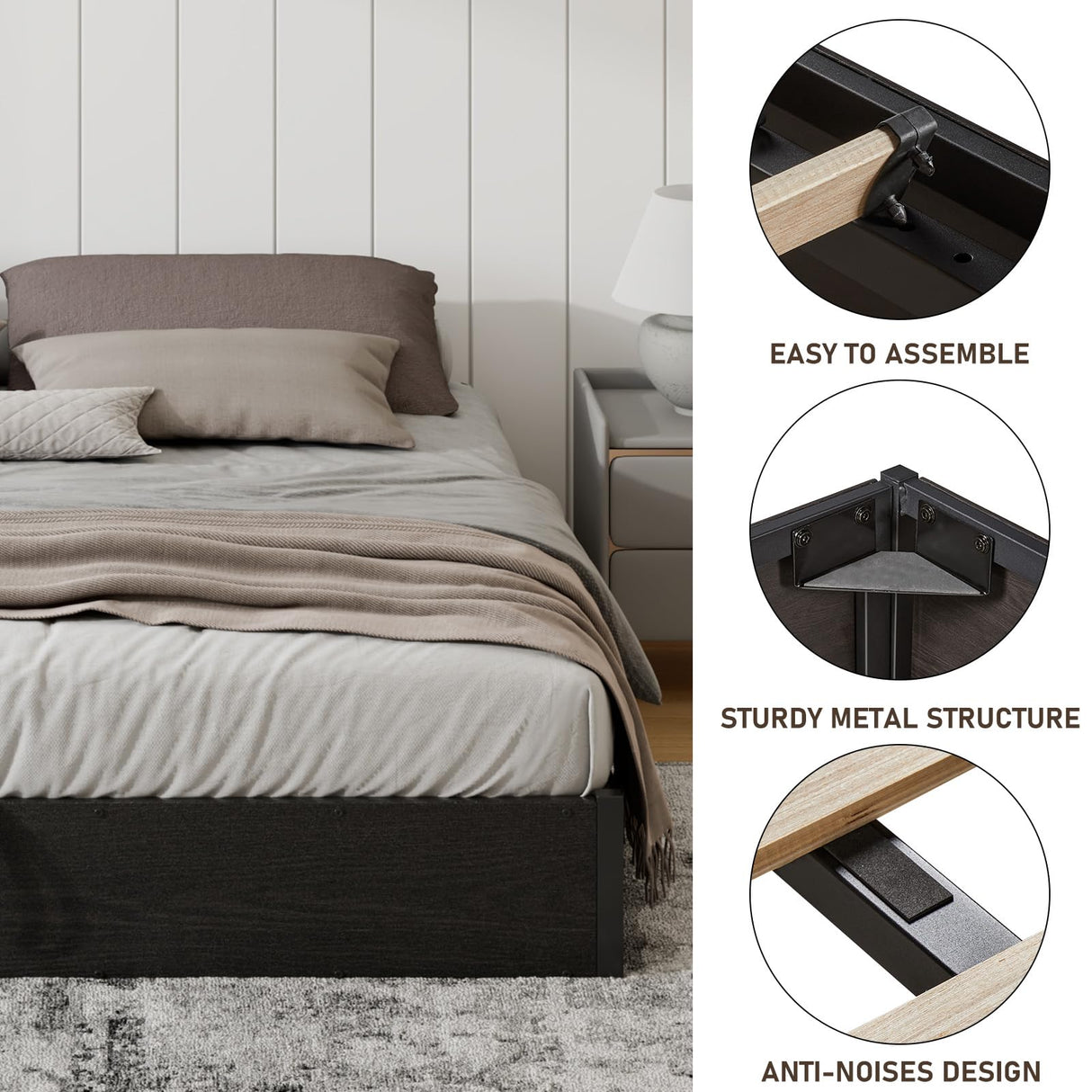 YUMPIE Lift Up Storage Bed Frame, King Size Wooden Platform Bed with Large Storage Underneath, No Box Spring Needed, Noise Free, Black YUMPIE