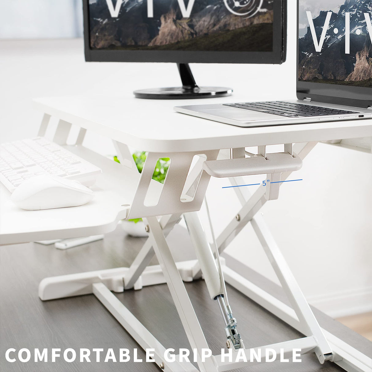VIVO 32 inch Desk Converter, K Series, Height Adjustable Sit to Stand Riser, Dual Monitor and Laptop Workstation with Wide Keyboard Tray, White, DESK-V000KW VIVO