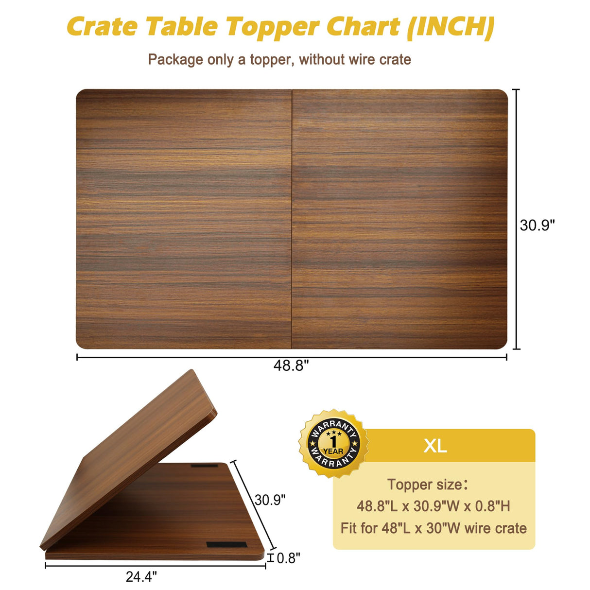 HiCaptain Foldable Dog Crate Table Topper, 48 inches Wooden Dog Kennel Table Topper, Durable Decorative Dog Kennel Table Topper for Large Dogs - Rustic Style HiCaptain