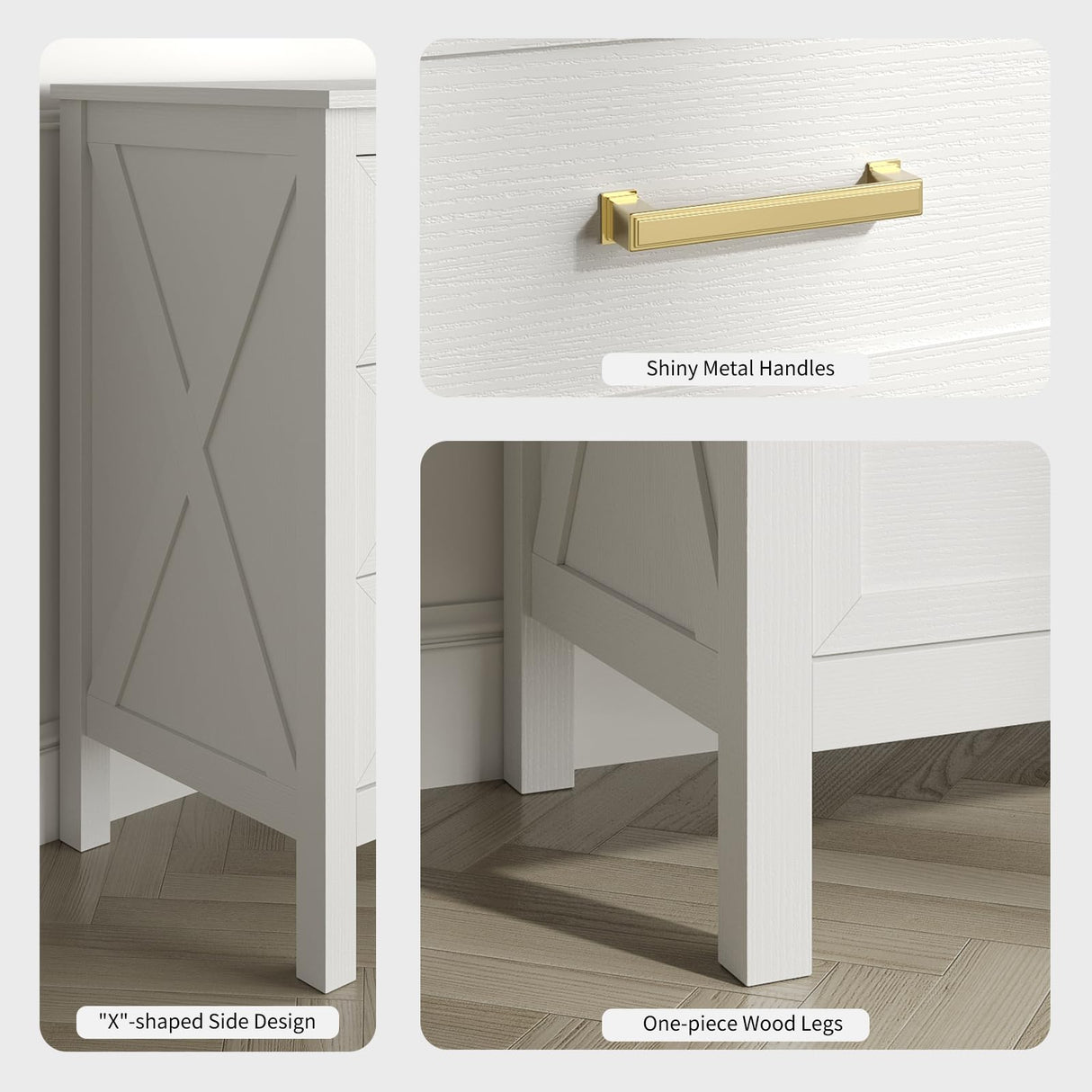 BAZELOR Farmhouse 9 Drawers Dresser for Bedroom, Wood Rustic Wide Dressers with Gold Handles, Wood Chest for Bedroom, Hallway, Entryway, White BAZELOR