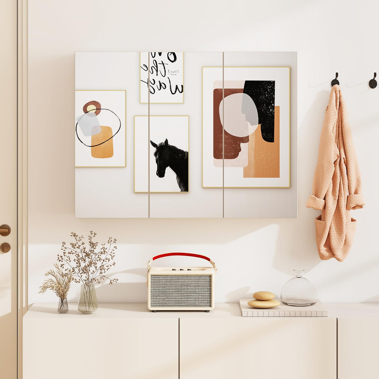 Tangkula Mirrored Medicine Cabinet, Large Wide Wall Mounted Storage Cabinet with 3 Mirror Doors & Adjustable Shelf, Hanging Bathroom Organizer, White, 34.5 x 5 x 25.5 Inches Tangkula