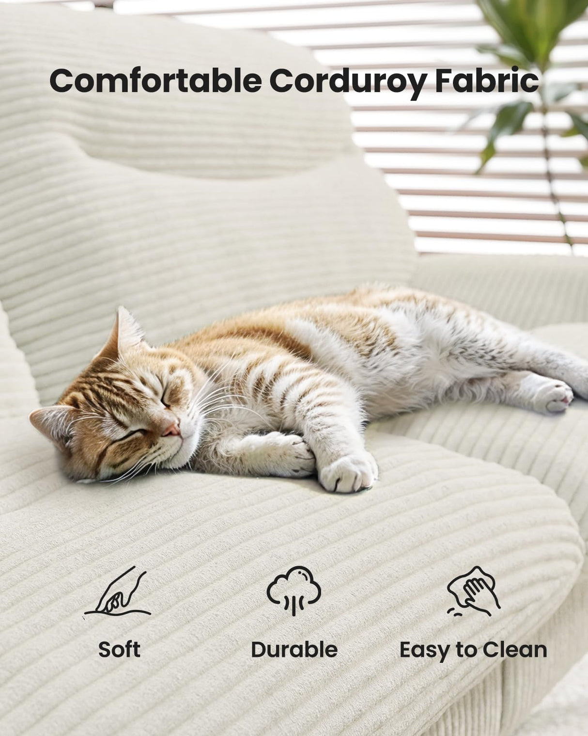 AMADA HOMEFURNISHING Futon Sofa Bed with Adjustable Backrest & Armrests, Convertible Futon Sofa Couch for Small Spaces, Living Room or Office, Corduroy Futon Sofa Bed(White) AMADA HOMEFURNISHING