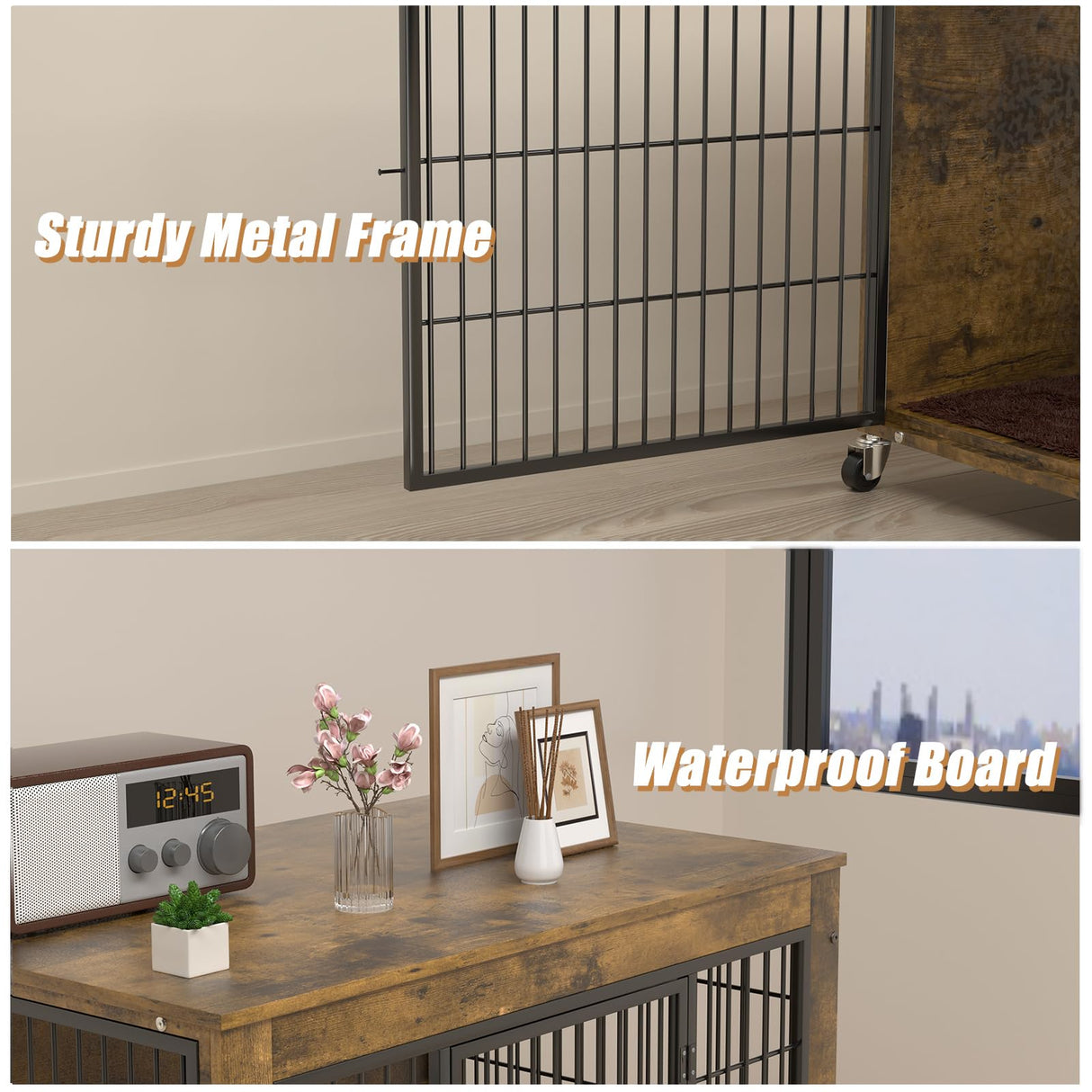 VENDORZ Dog Crate Furniture, 38 Inch Heavy Duty Large Dog Kennel, Brown, Space Saving, Indoor, Large Dog Crate VENDORZ