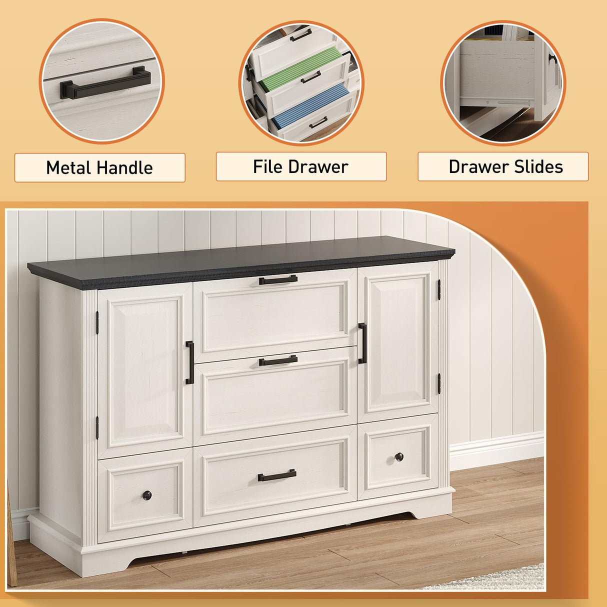 Maupvit 47.6" File Cabinet with 5 Drawers, Farmhouse Lateral File Cabinets for Home Office, Filing Organization Storage Cabinets for Letter/Legal/A4/F4 Maupvit