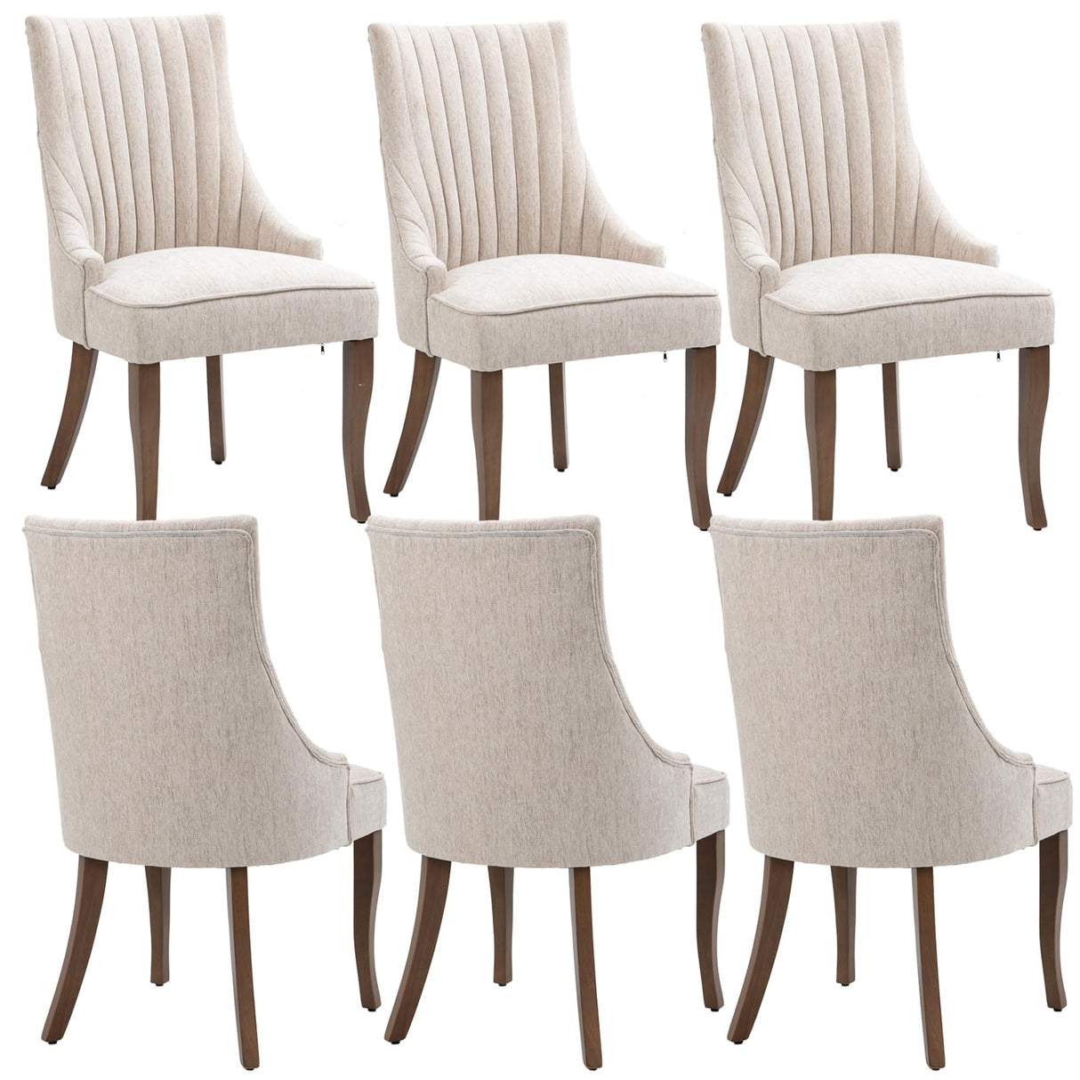 mikibama Linen Dining Chairs Set of 6 Channel Tufted Kitchen Dinner Chair Comfy Fabric Upholstered Accent Chair for Dining Room with Solid Wood Legs (beige 6pc) mikibama