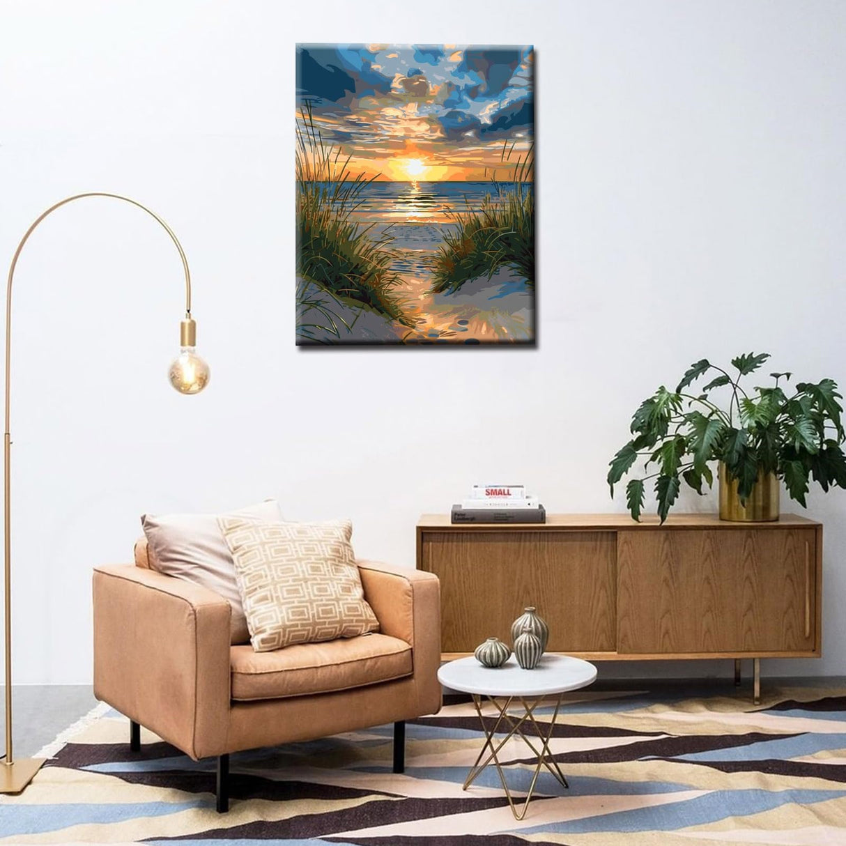 Tropical Seascape Painting Paint by Number Kits 16 x 20 inch Sea Scene at Sunset Canvas DIY White Beach Painting for Kids Adults Beginner with Brushes and Acrylic Art Office Gift(Without Frame) Tucocoo