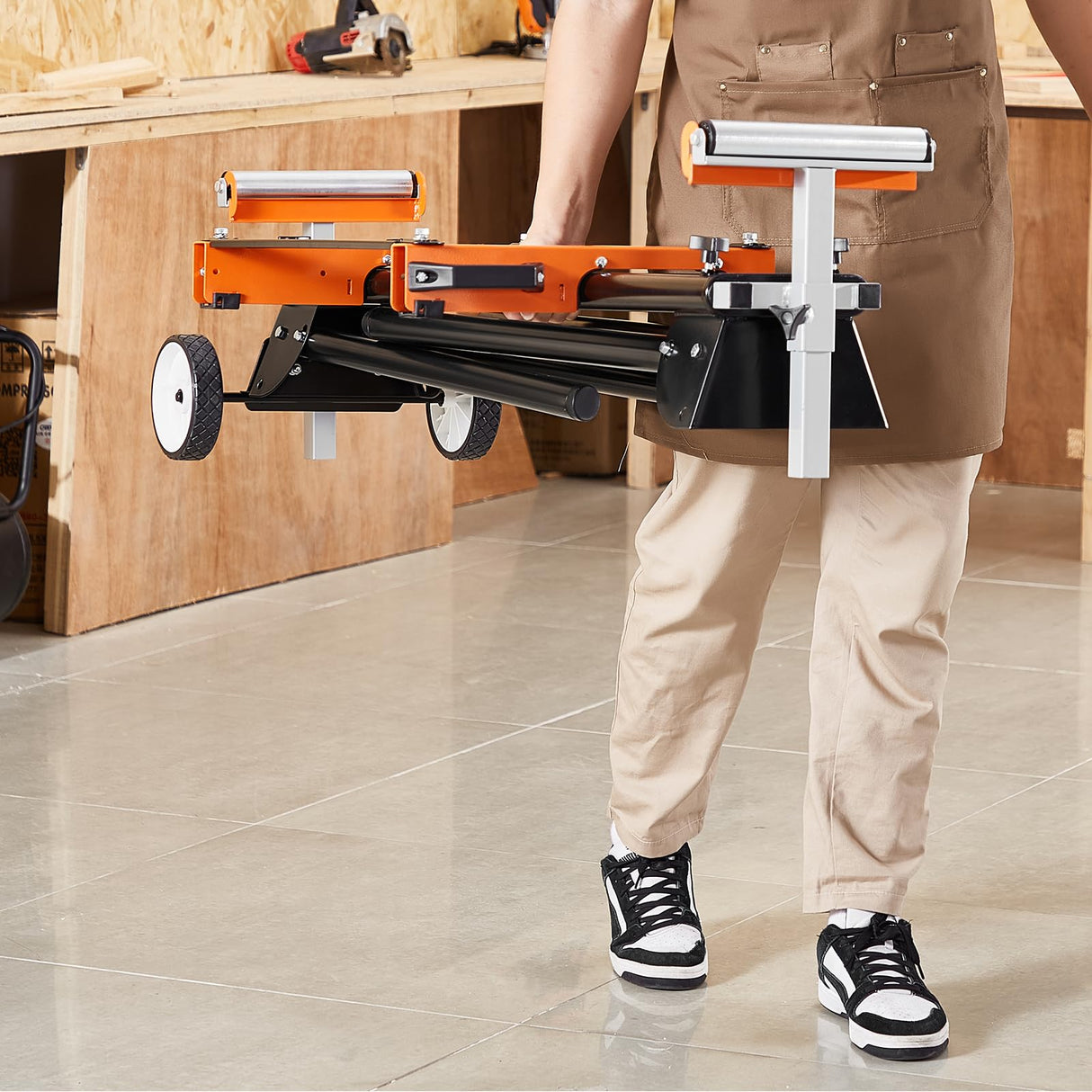 VEVOR Miter Saw Stand, 93in Collapsible Miter Saw Stand with Integral Mounting Bracket Clamp, Height and Length Adjustable, 500lbs Load Capacity with Wheels Portable Compact Folding Miter Saw Stand VEVOR