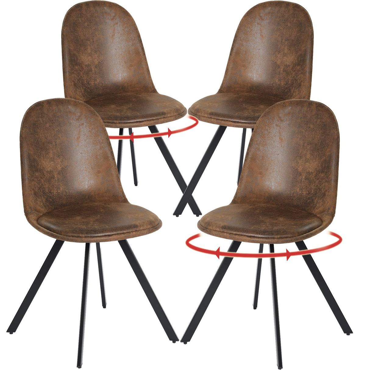 FurnitureR Swivel Dining Chairs Set of 4, Dining Room Chairs Suede Fabric Mid Back Armelss with Padded Rotated Seat Cushion and Metal Legs, Brown FurnitureR