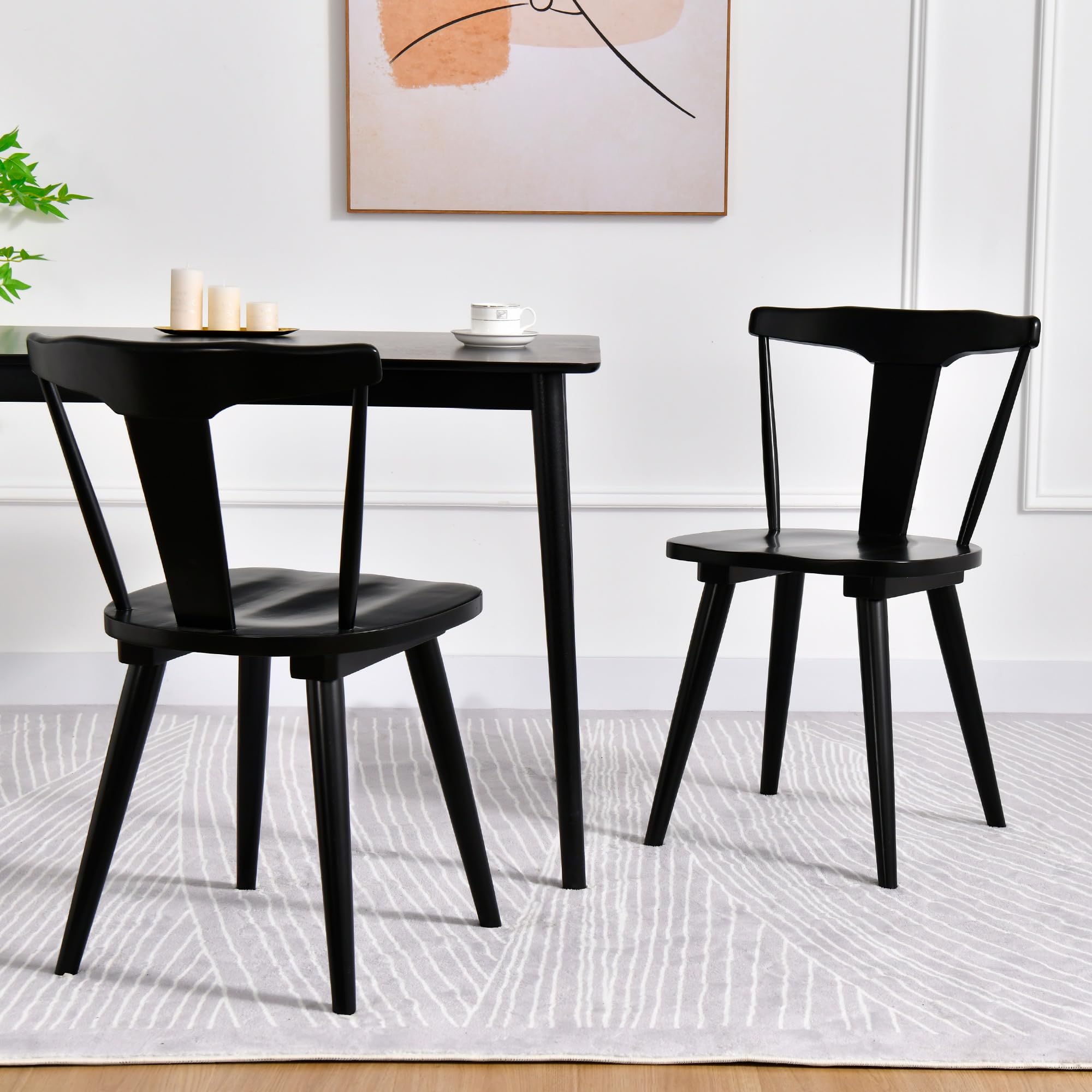 DUHOME Black Wood Dining Chairs Set of 2,Mid Century Wishbone Dining ...