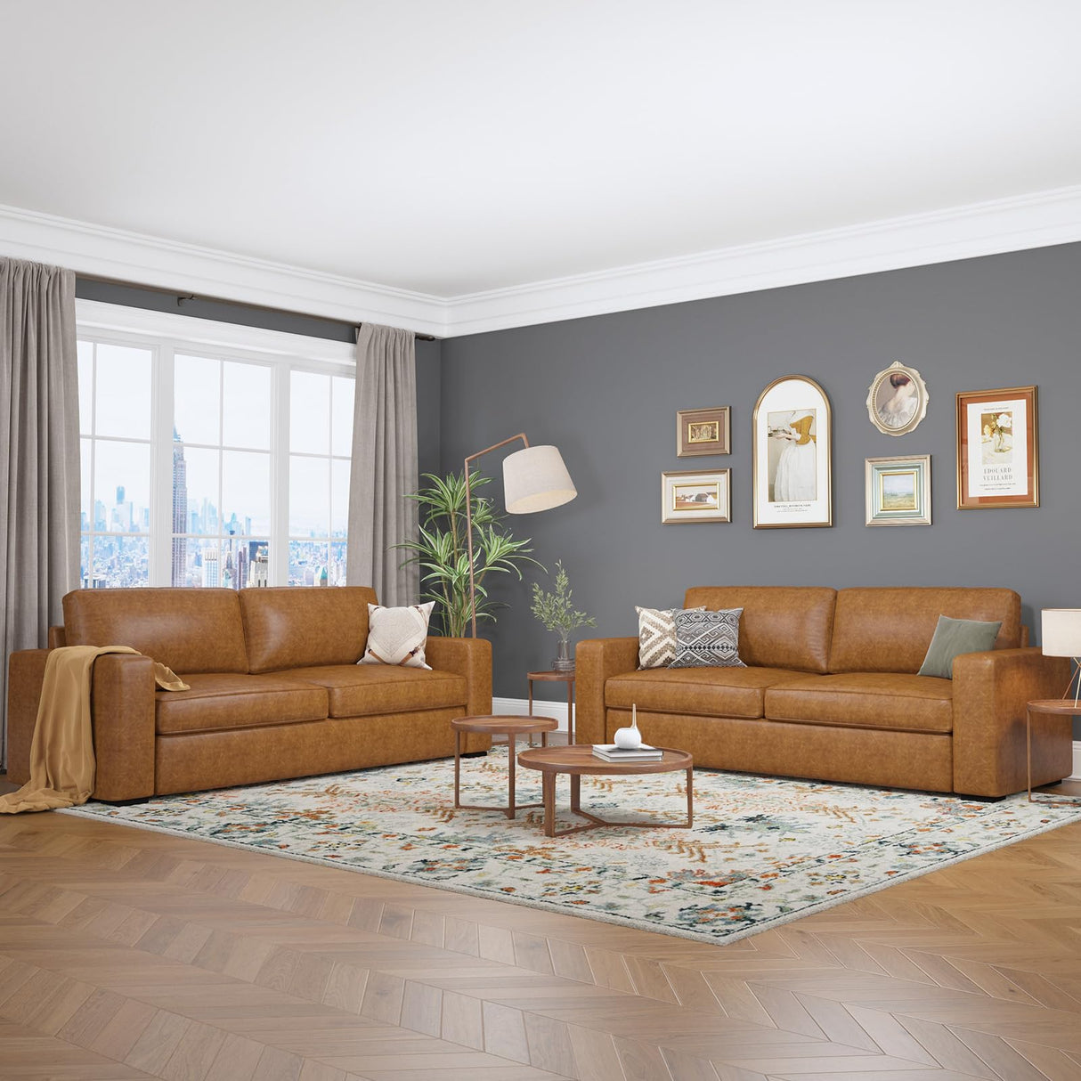 ABCASA Loveseat Set of 2,Living Room Furniture Set,Oversized Faxu Leather Sofa,Upholstered 3 Seater Sofa with Deep Seats,Detachable Sofa Cover,Modern Couches for Small Place,Apartment,Lounge,Brown ABCASA