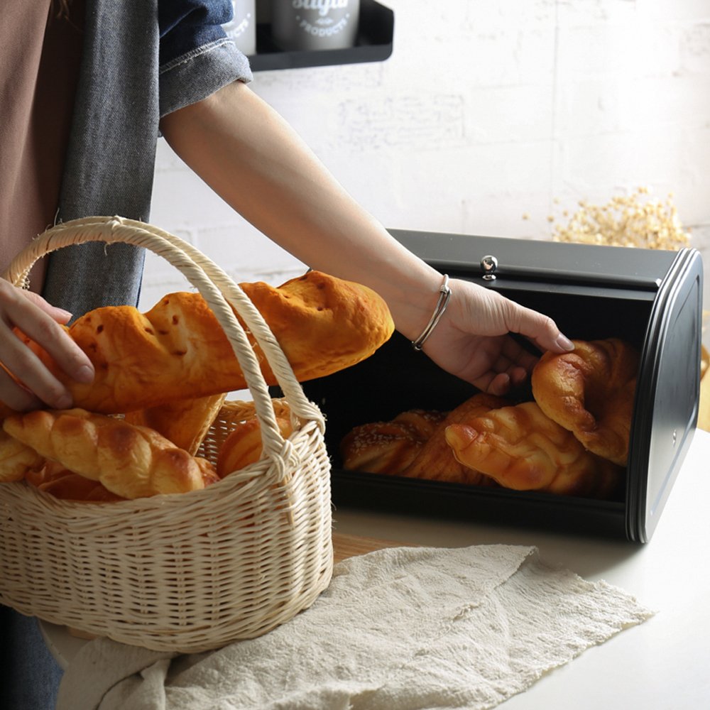 KL X458 Metal Bread Box/Bin/kitchen Storage Containers with Roll Top Lid (Black) KL