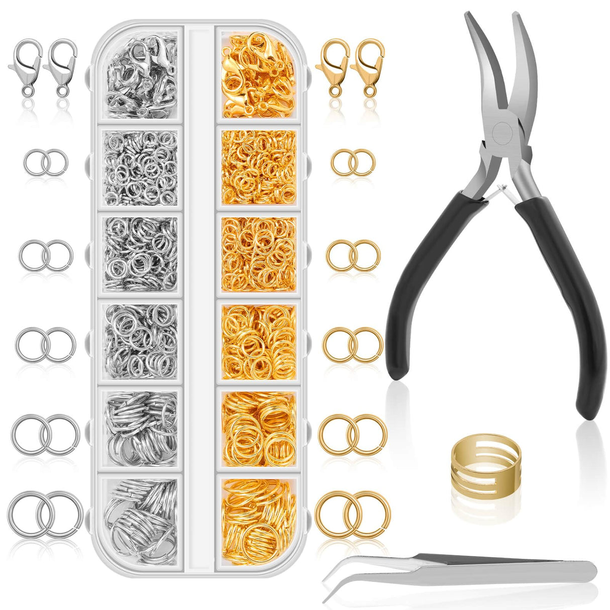 Anezus Jump Rings for Jewelry Making Supplies and Necklace Repair with Jump Ring Pliers and Open Jump Ring(1200Pcs Silver and Gold) anezus