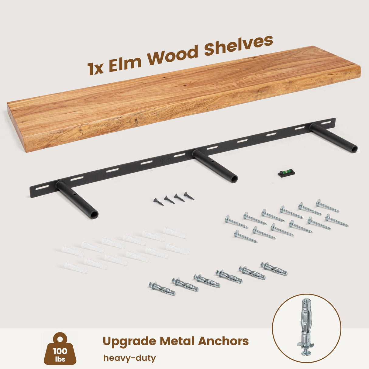 Rustic Elm Wood Floating Shelf for Wall, Live Edge 48"W x 9.3"D x 1.5"H, 1 Pack with Invisible Bracket, Large Wall Mounted Storage Shelf for Living Room Bedroom Kitchen Bathroom Decor, Natural Venusmiles