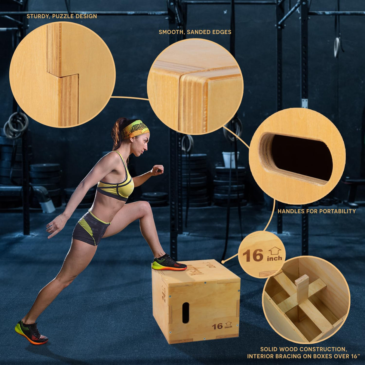 Yes4All 3 in 1 Wooden Plyo Box, Plyometric Box for Home Gym and Outdoor Workouts - 24x20x16" Yes4All